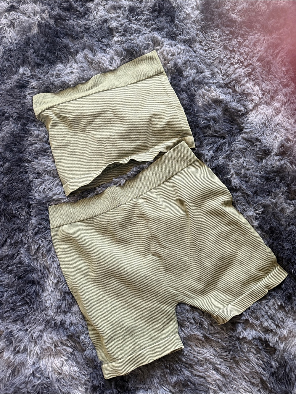 Ribbed Olive Green High-Waist Set